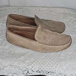 Tod's tan beige leather suede slip on penny loafer shoes sz 7.5
